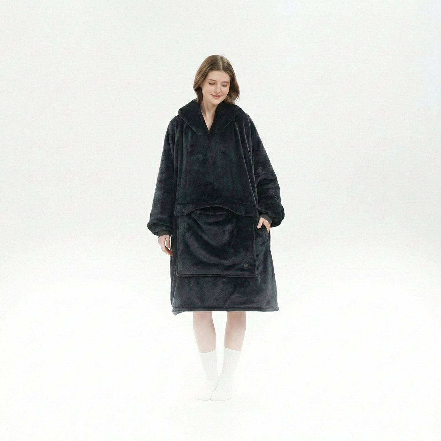 The battery pack for the USB heated flannel hoodie blanket, emphasizing its long-lasting, portable winter warmth.