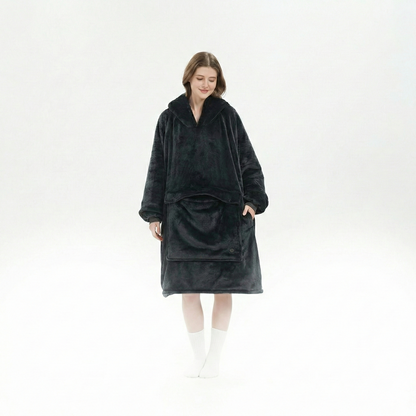 The battery pack for the USB heated flannel hoodie blanket, emphasizing its long-lasting, portable winter warmth.