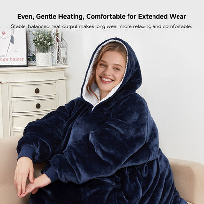 Detail of the heating zones inside a USB heated flannel hoodie blanket, designed for targeted winter warmth.