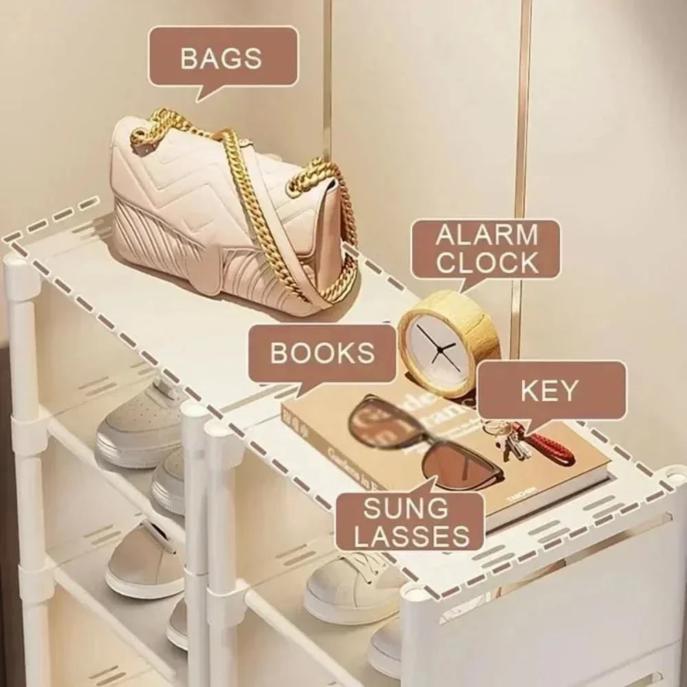 Compact corner shoe rack, maximizing space in dorm rooms & entryways. Ideal corner storage for shoes.