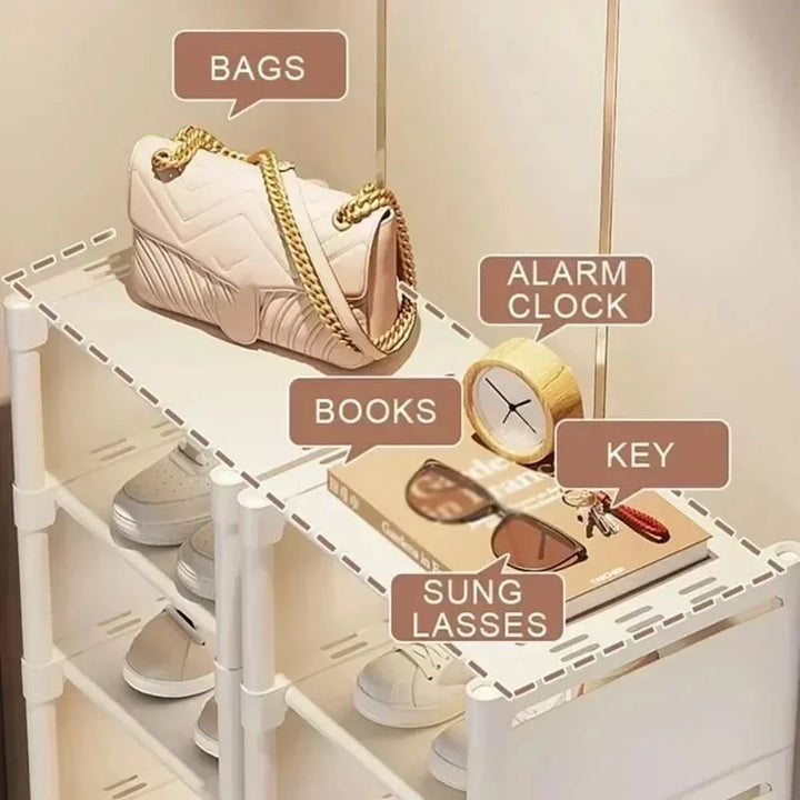 Compact corner shoe rack, maximizing space in dorm rooms & entryways. Ideal corner storage for shoes.