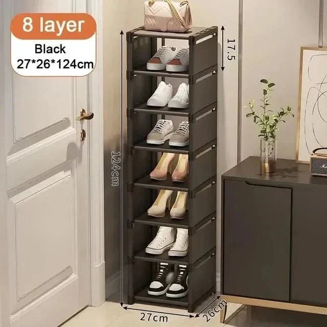 Durable space-saving corner shoe organizer, fits snugly into any corner for neat home organization.