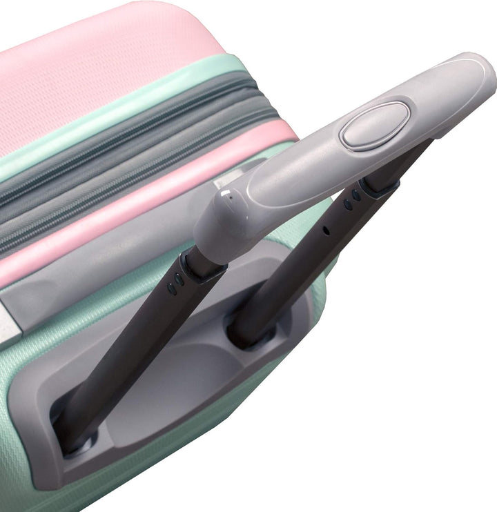 Modern Cotton Candy hardside carry-on luggage, expandable, lightweight, with durable spinner wheels.
