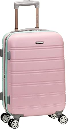 Spacious expandable Cotton Candy hardside carry-on luggage, lightweight for travel, spinner wheels.