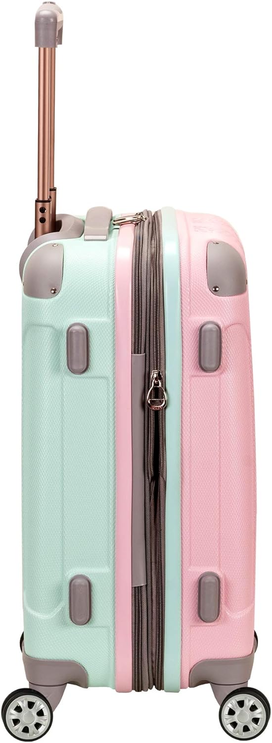 Lightweight Cotton Candy expandable hardside carry-on luggage with double spinner wheels for travel.