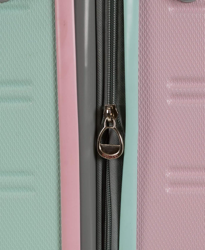 Protective hardside Cotton Candy carry-on luggage, expandable, lightweight, with spinner wheels.