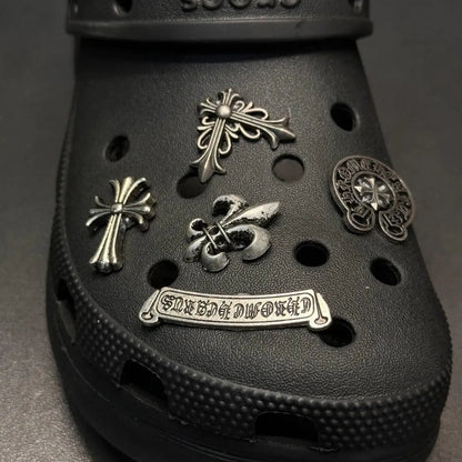 Vibrant personalized chrome croc charms. Decorate your unisex clogs with unique shoe accessories.