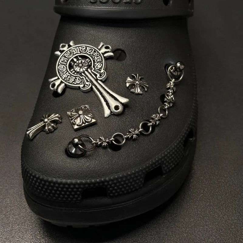 Premium metal croc shoe charm set for unisex customization. Stylish accessories for clogs.