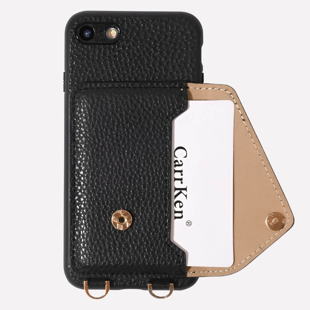 Unisex crossbody phone case with card holder & adjustable lanyard. Perfect for hands-free convenience.