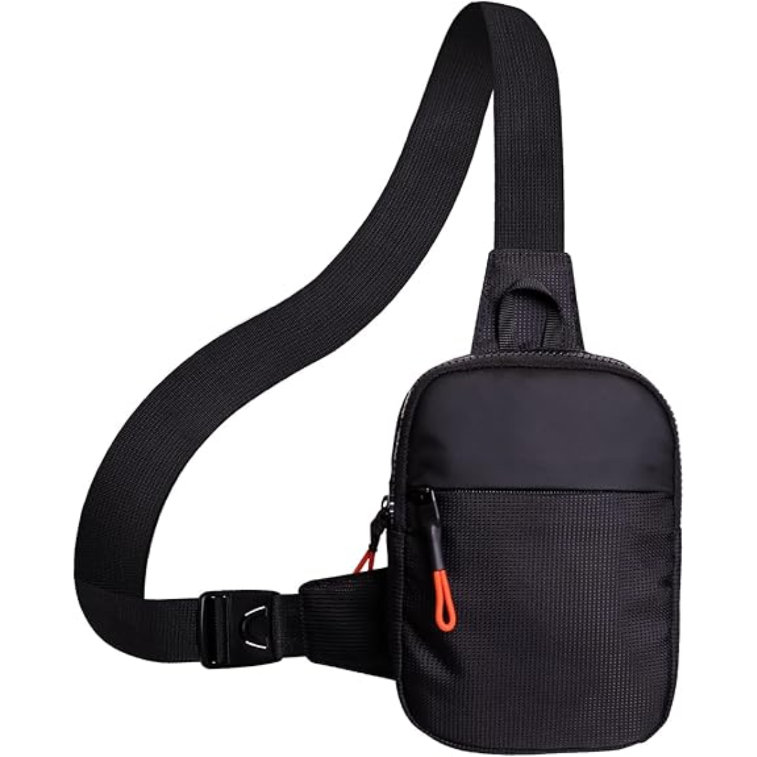 Hands-free CrossLite Mini Chest Sling Bag, offering secure storage for travel essentials.