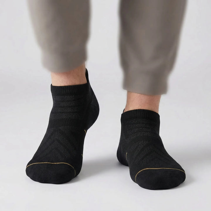 Cushioned no-show ankle active socks (5-pack) with light compression for enhanced support during runs & workouts.