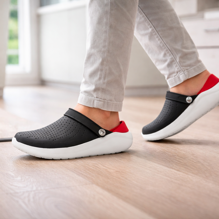 Slip-on unisex comfort sandals with breathable design & padded arch support for easy daily wear.