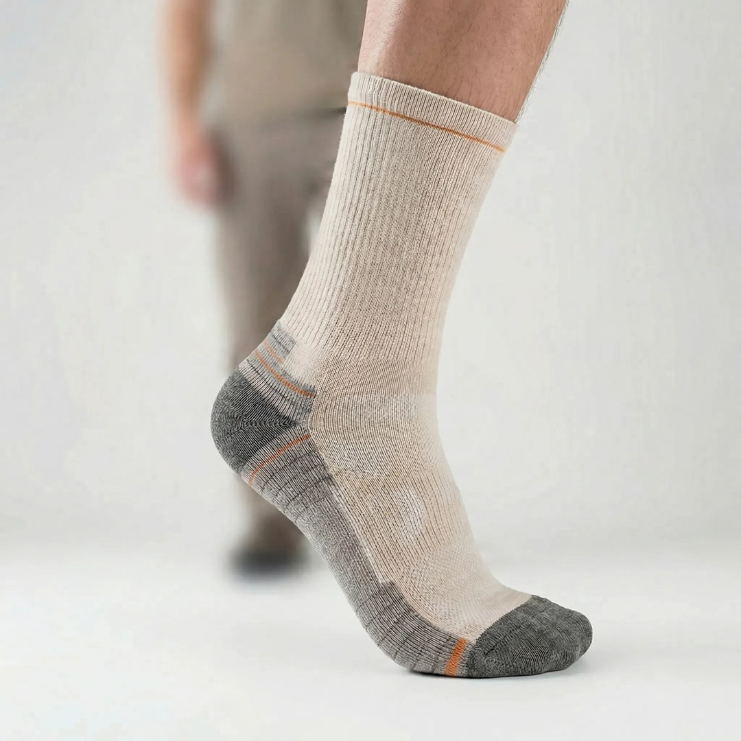 Merino wool blend active socks, unisex, mid-calf. Moisture-wicking & cushioned for ultimate comfort.