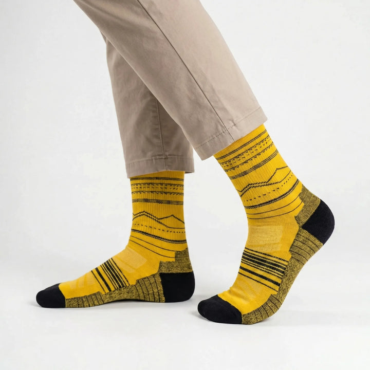 Unisex mid-calf hiking & running socks, cushioned & moisture-wicking. Performance sports apparel.