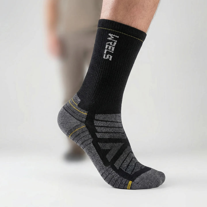 Collection of unisex cushioned active socks, mid-calf. Merino wool blend for various sports & outdoor activity.