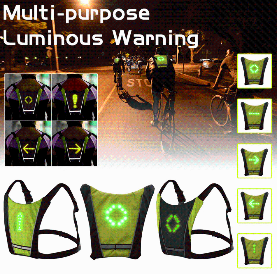 Waterproof LED cycling vest for outdoor enthusiasts, featuring remote-controlled turn signals for bikes.