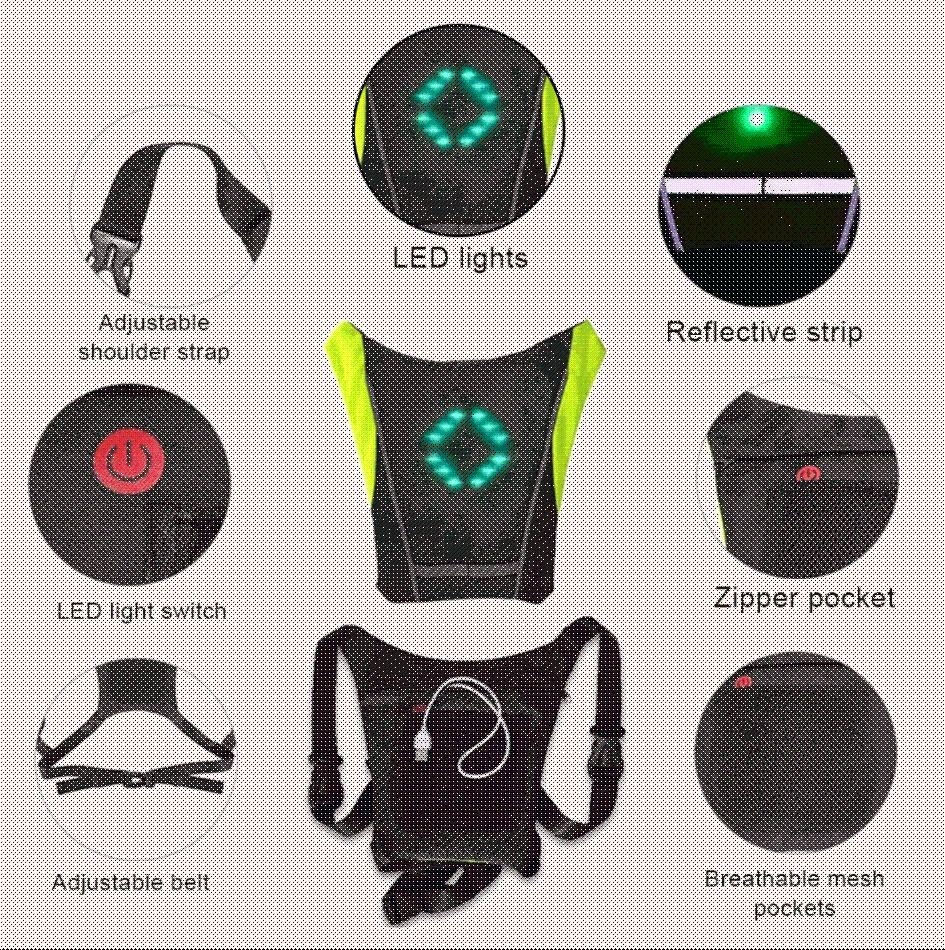 High-visibility cycling safety gear: unisex vest with integrated, remote-activated signal lights for bikes.
