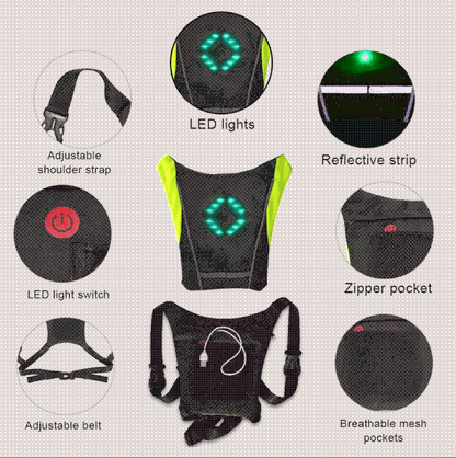 High-visibility cycling safety gear: unisex vest with integrated, remote-activated signal lights for bikes.