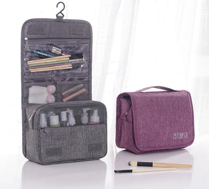 Unisex Deluxe Hanging Travel Toiletry Bag in black, ideal for organizing essentials.