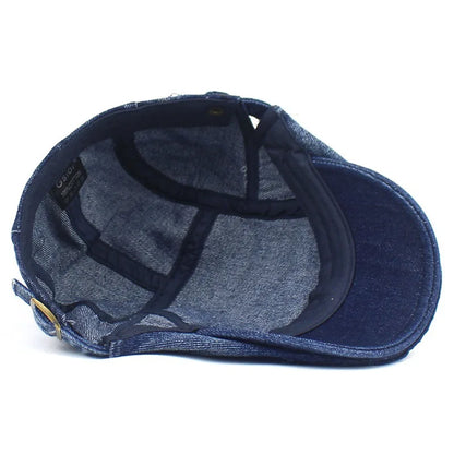 Men's denim ivy cap, a sharp flat peak hat for a classic casual or smart-casual look.