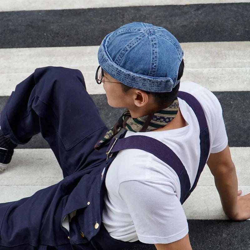 Stylish unisex denim rolled brim hat, a must-have casual fashion accessory for streetwear looks.