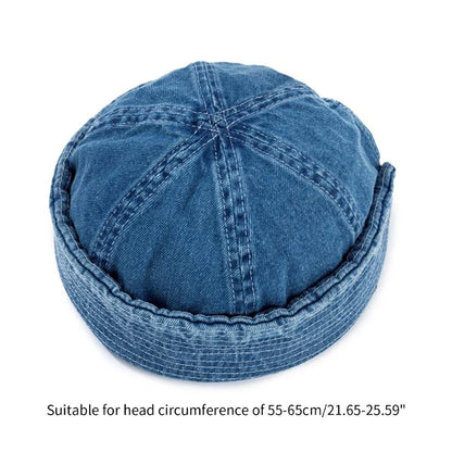 Versatile unisex denim rolled brim cap. The perfect adjustable everyday accessory for casual outfits.