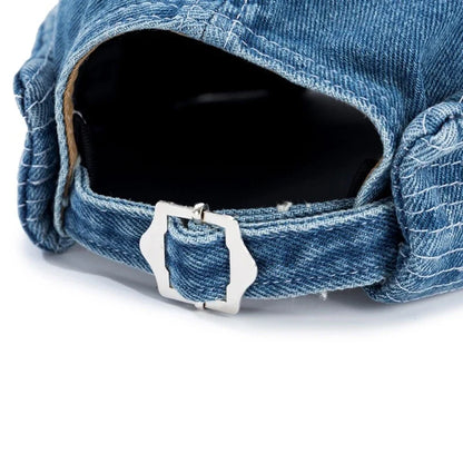 Trendy rolled brim denim cap. An adjustable & fashionable unisex accessory, perfect for effortless casual style.