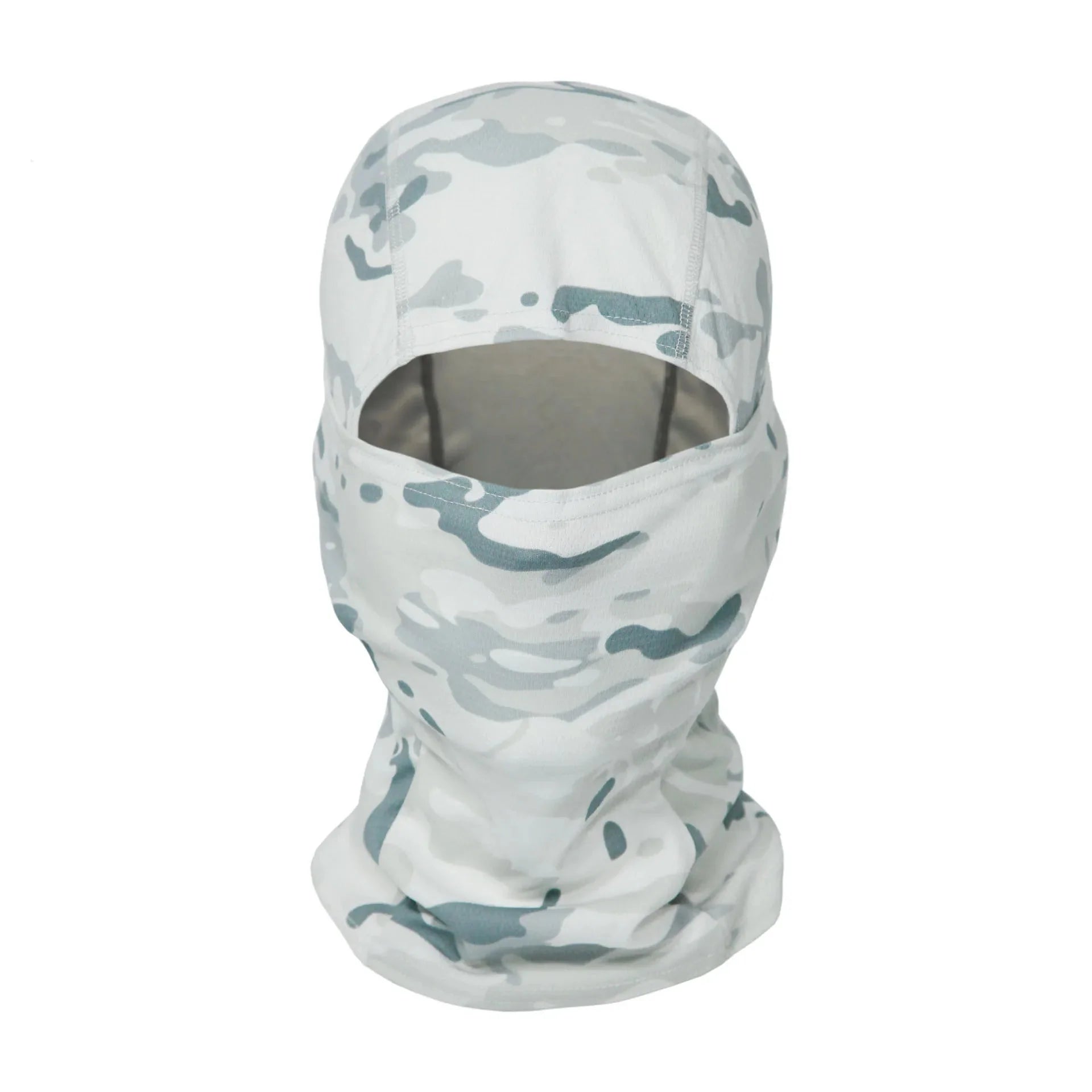 Unisex tactical ski mask in grey urban camo, seamless full face cover for winter sports