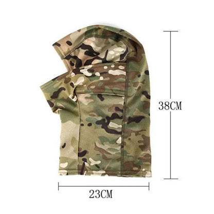 Military-style woodland camouflage face mask, all-season tactical gear, ideal for skiing & outdoor activities