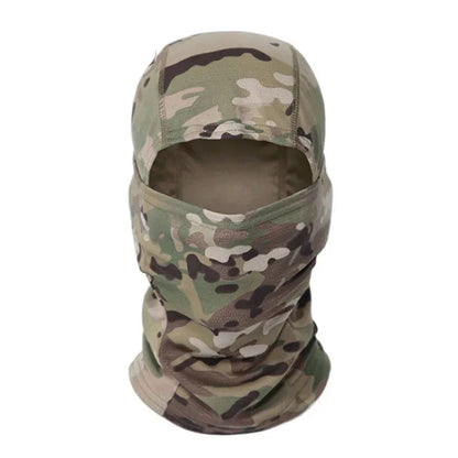 Tactical balaclava with quick-dry fabric in a vivid forest camouflage, for active outdoor pursuits