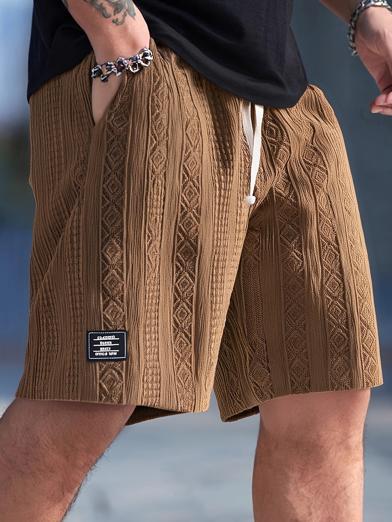 Unisex Diamond Knit Lounge Shorts in soft cotton blend, perfect for relaxed comfort wear.