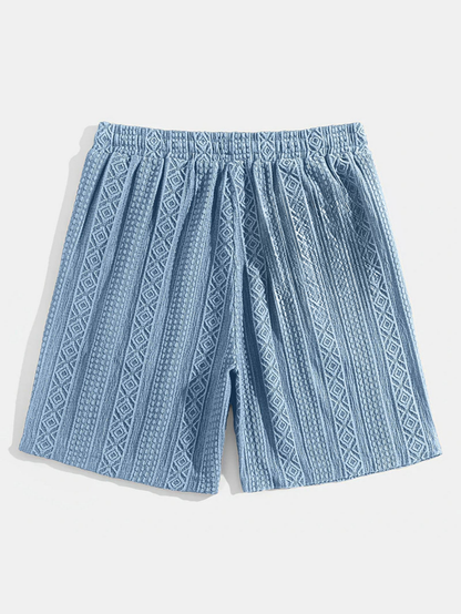 Versatile diamond knit lounge shorts, cotton blend fabric for superior comfort and relaxed style.