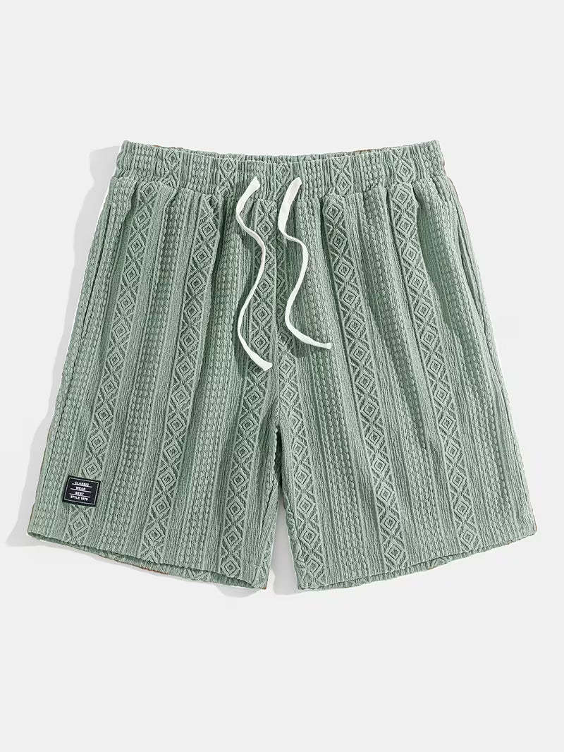 Unisex comfort wear: diamond knit lounge shorts with a relaxed fit and soft cotton blend feel.