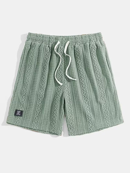Unisex comfort wear: diamond knit lounge shorts with a relaxed fit and soft cotton blend feel.