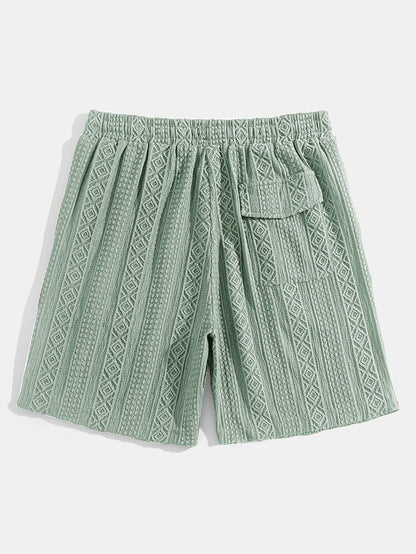 Cozy diamond knit jacquard shorts, unisex and perfect for relaxed summer days or lounge wear.