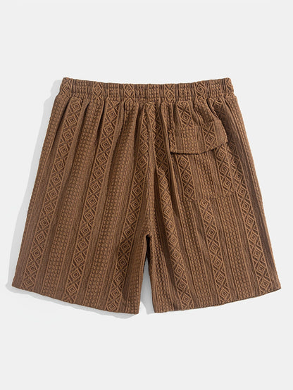 Relaxed fit cotton blend lounge shorts featuring a stylish diamond knit jacquard design.