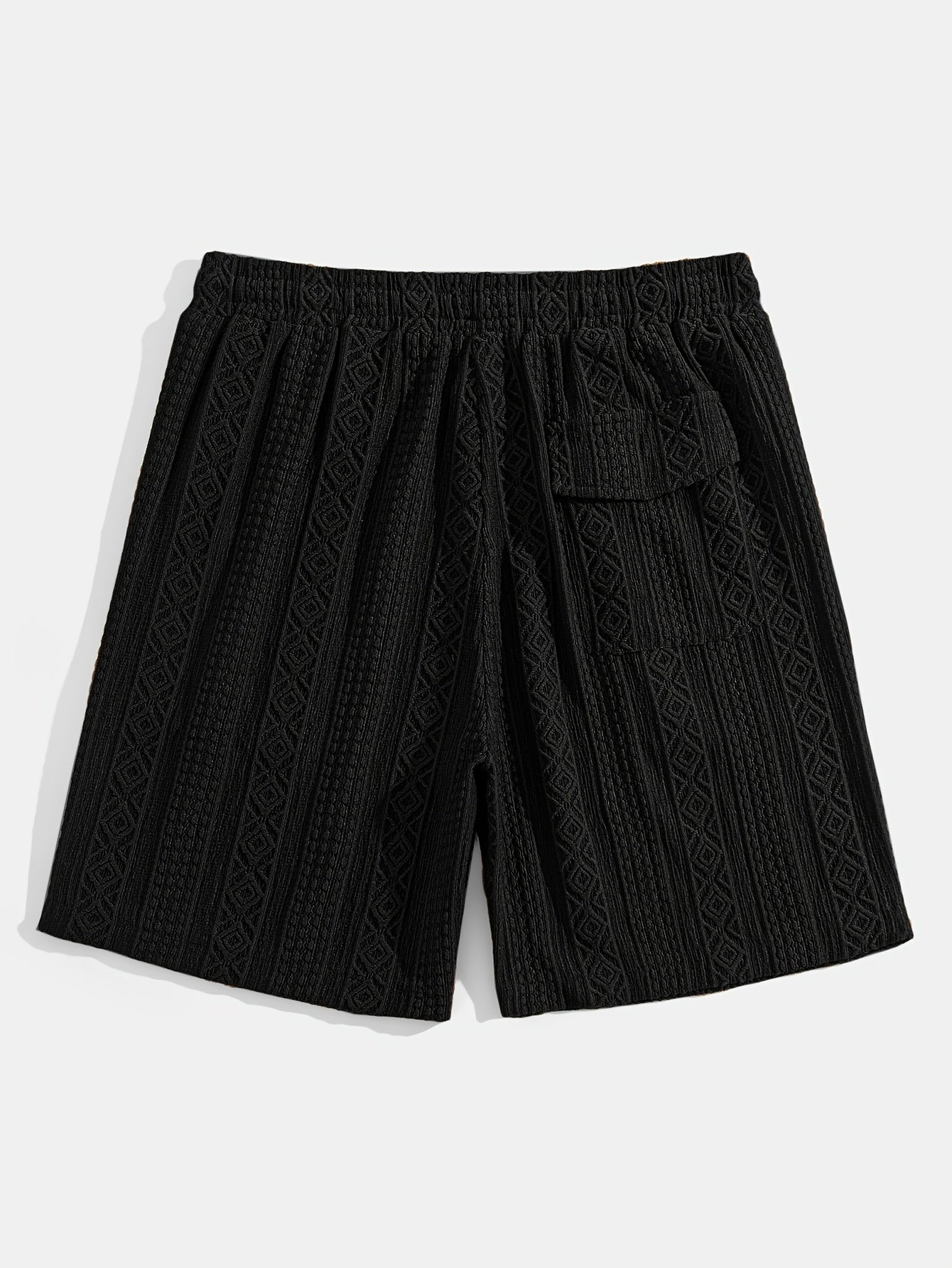 Geometric diamond pattern knit shorts, soft cotton blend comfort wear for lounging.