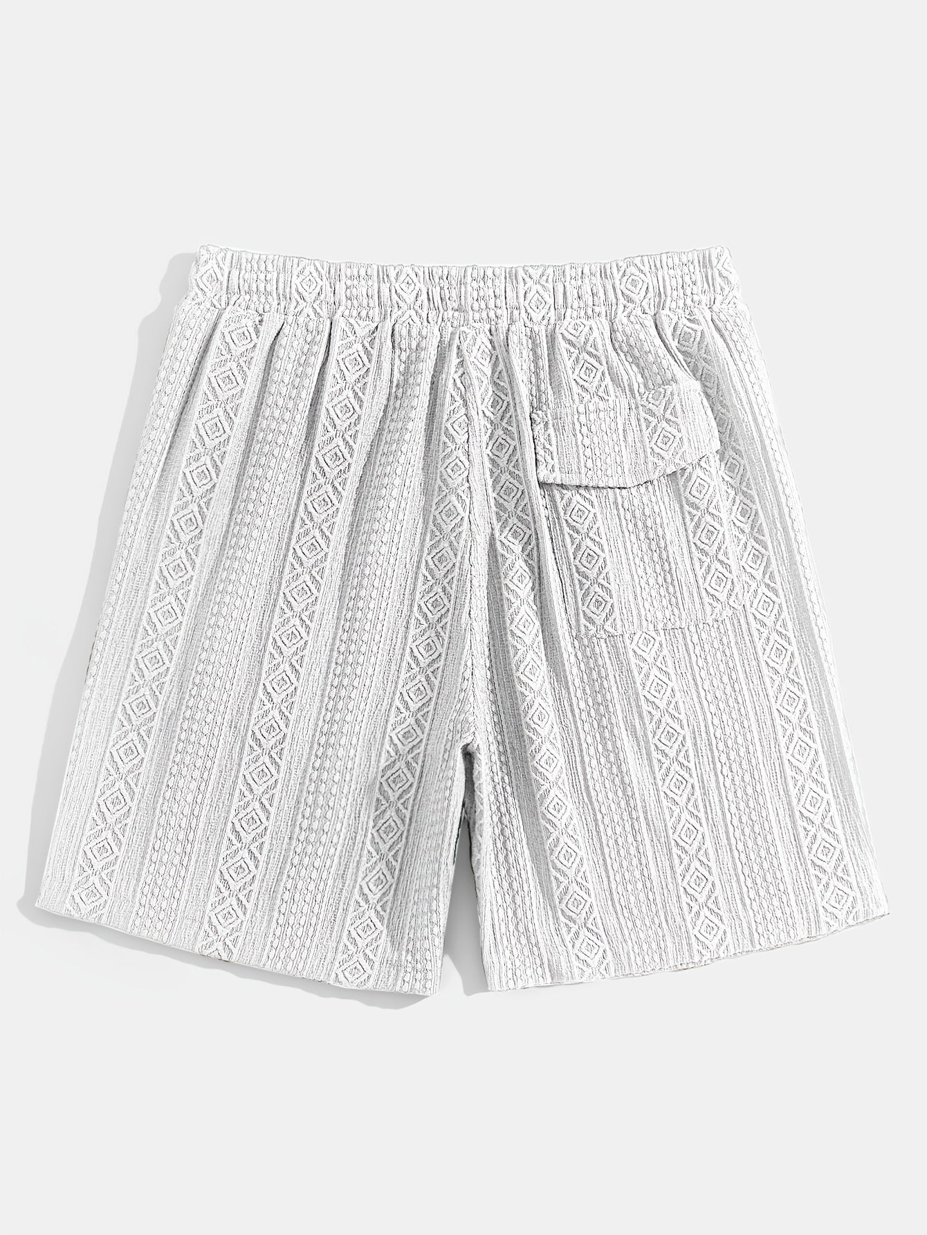 Jacquard diamond knit lounge shorts, unisex design offering soft, breathable comfort for casual days.