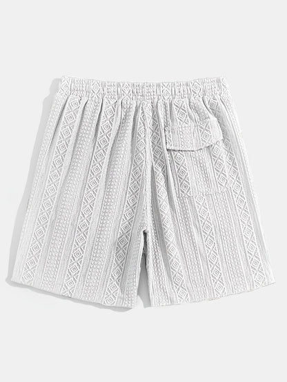 Jacquard diamond knit lounge shorts, unisex design offering soft, breathable comfort for casual days.