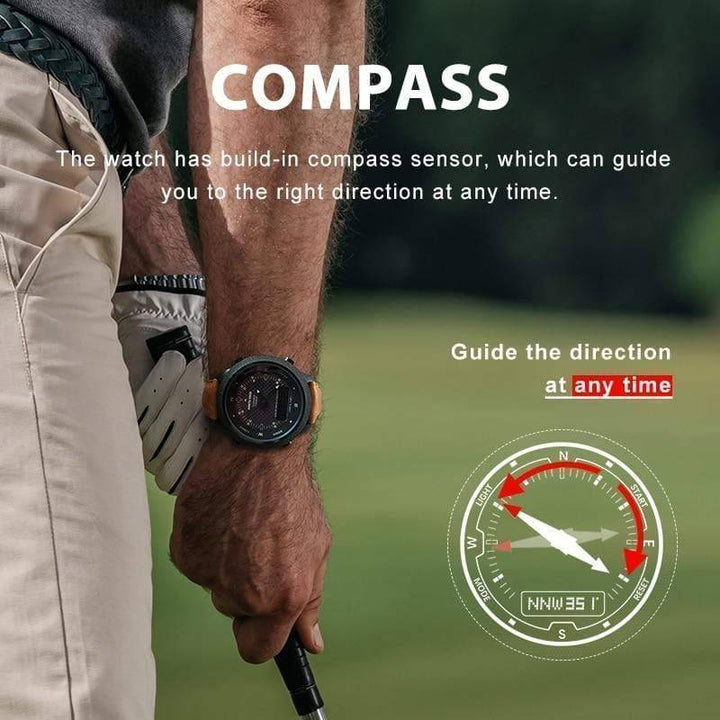 Outdoor gear unisex digital watch, solar charged, featuring compass and rugged build for adventure