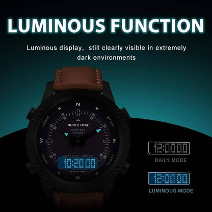 Versatile unisex digital solar watch with compass function, ideal for sports and outdoor adventures