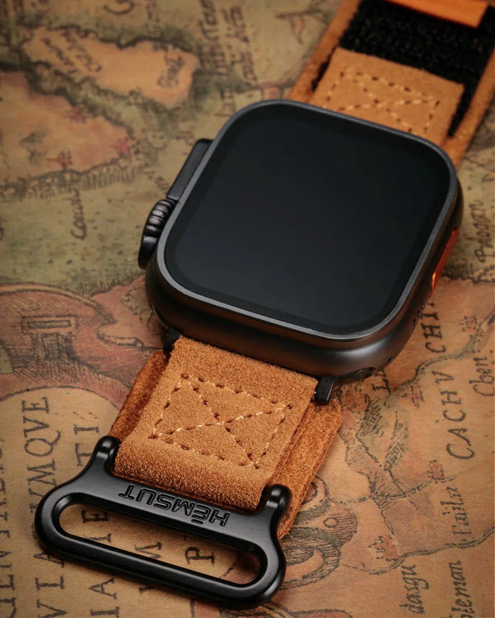 Durable unisex suede Apple Watch strap featuring strong velcro closure for active lifestyles.