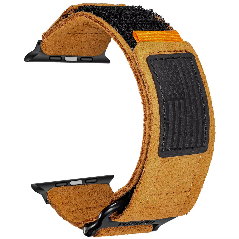 Comfortable unisex suede Apple Watch strap, durable design with secure velcro for any activity.