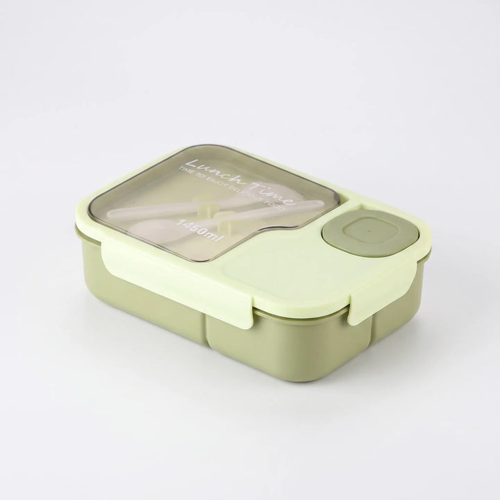 Convenient divided bento box for travel, work, or school lunch. Includes utensils & 3 compartments.