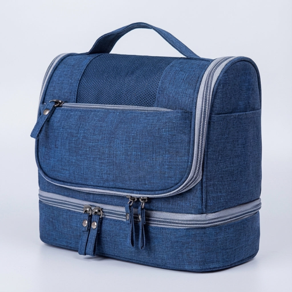 Unisex double compartment toiletry bag, practical dopp kit for all travel and bathroom needs.