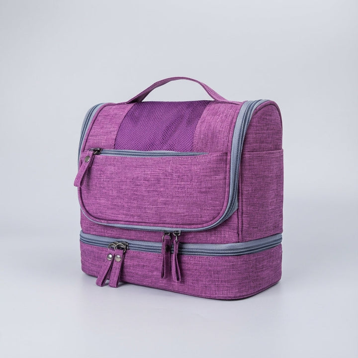 Unisex waterproof double compartment toiletry bag, travel accessory, dopp kit, and cosmetic organizer.