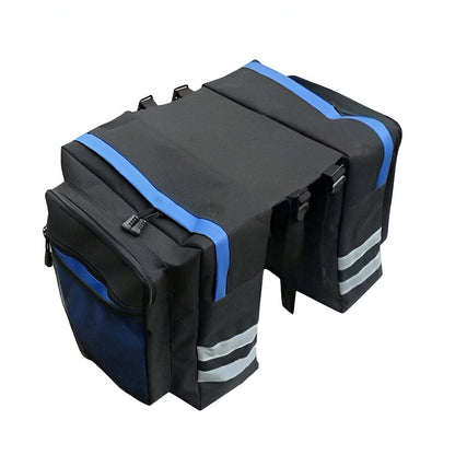 Versatile bicycle storage solution: unisex double pannier rear rack bag for mountain biking, touring, and daily commutes.