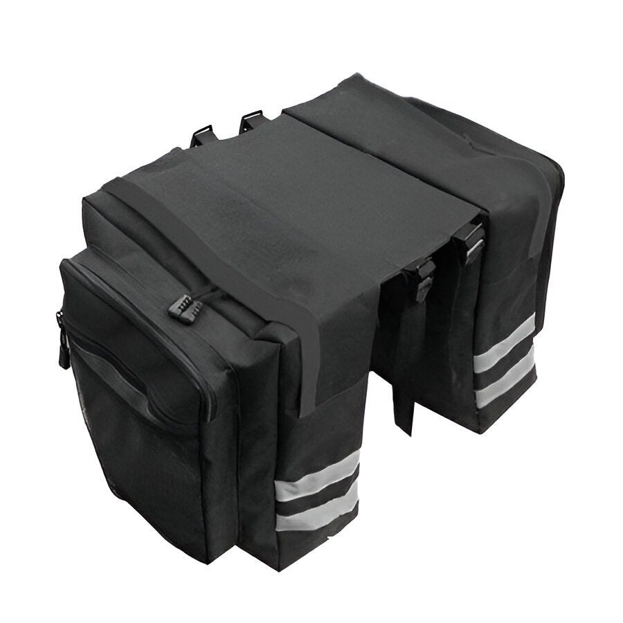 Durable unisex double pannier bike trunk bag for rear rack. Optimal cycling storage for MTB, touring & commutes.