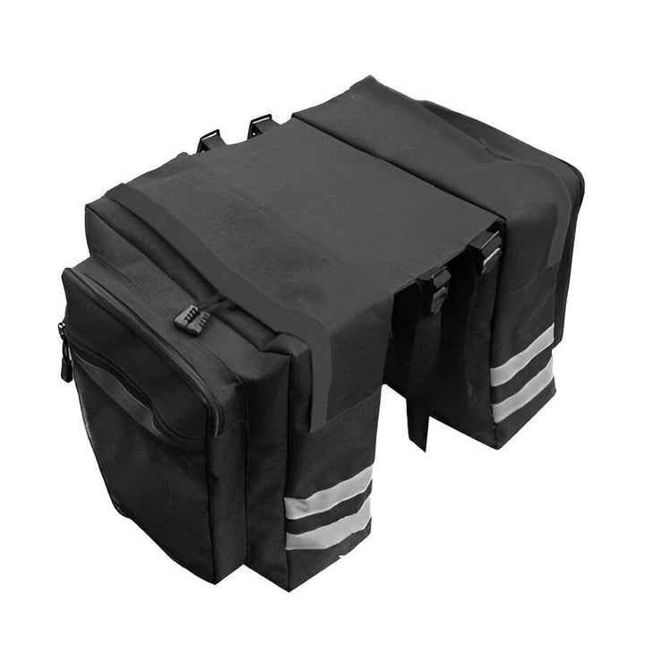 Durable unisex double pannier bike trunk bag for rear rack. Optimal cycling storage for MTB, touring & commutes.