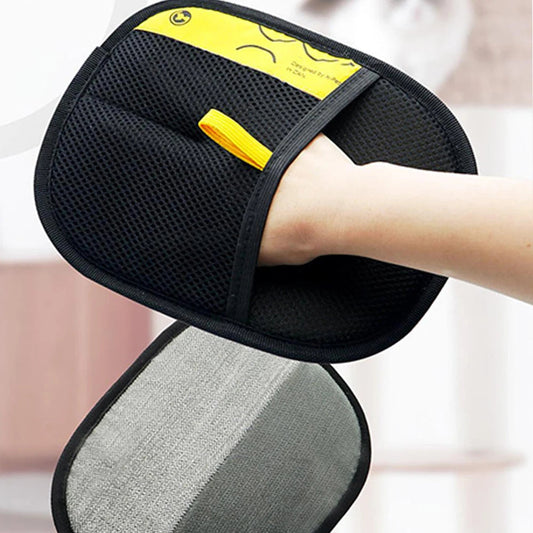 Unisex double-sided pet grooming gloves for effective hair removal & deshedding for cats & dogs.